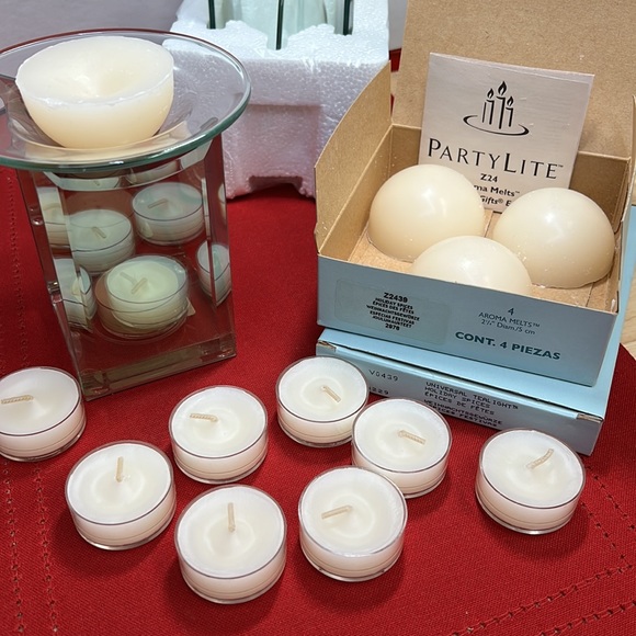 PARTYLITE INFINITE REFLECTIONS AROMA MELT WARMER W/ HOLIDAY SPICE MELTS & VOTIVE